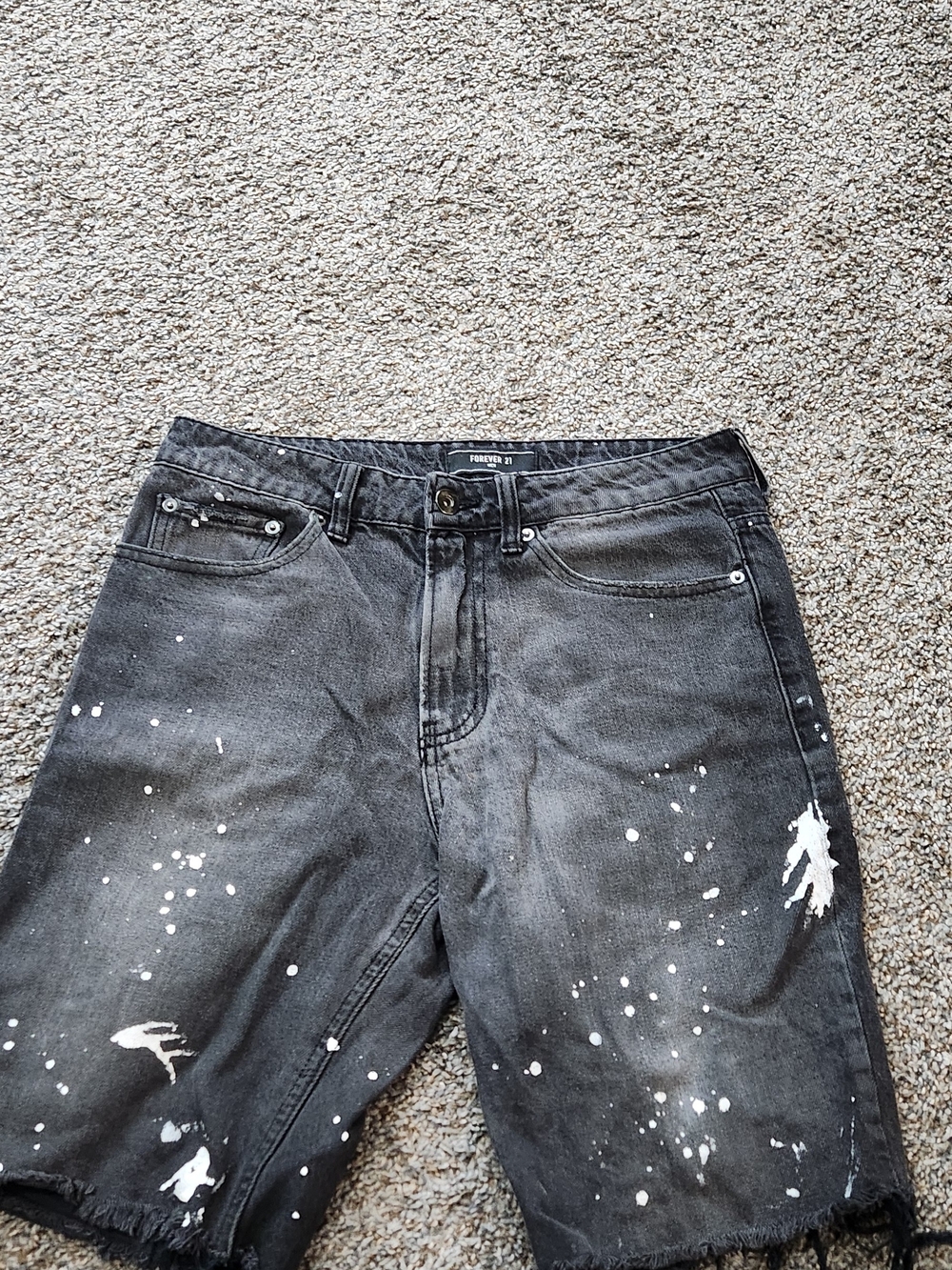 Forever 21 Black Distressed Paint-Splatter Denim Shorts